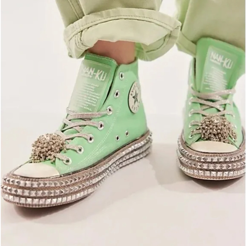 Free People Nan-Ku Couture Cruise Studded High Top Sneaker 38/ 7.5 Spring Mint
